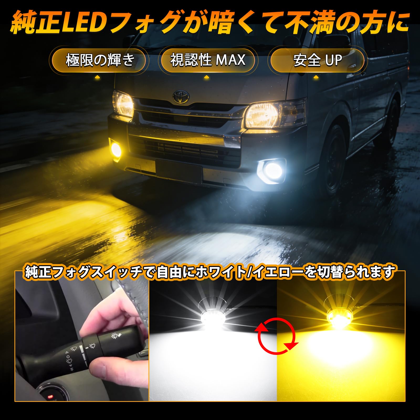 Amazon | OPPLIGHT L1B LED フォグランプ 2色 切替 ホワイト/イエロー